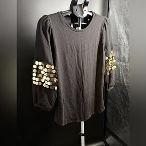 NWT Louise Paris Women Black Stretch Top Adorned With Dazzling Sequins M Medium